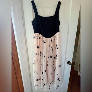 Anthropologie Maeve Black and Cream tulle dress NWT embroidered beaded stars